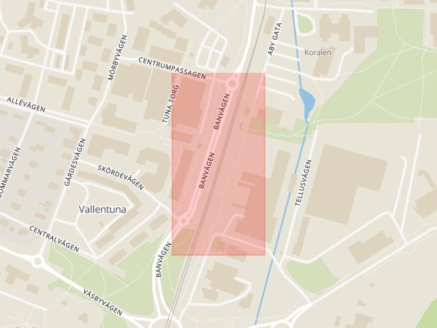 Karta som med röd fyrkant ramar in Vallentuna Station, Ormsta, Vallentuna, Stockholms län
