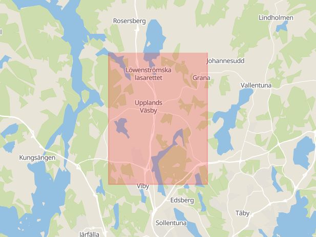 Karta som med röd fyrkant ramar in Upplands Väsby, Stockholms län
