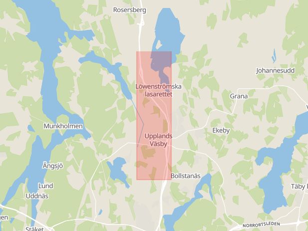Karta som med röd fyrkant ramar in Smedby, Stockholmsvägen, Upplands väsby, Stockholms län
