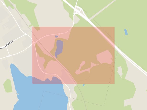 Karta som med röd fyrkant ramar in Kalmarsand, Håbo, Uppsala län