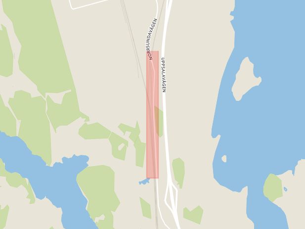 Karta som med röd fyrkant ramar in Rosersberg, Norrsundavägen, Stockholmsvägen, Sigtuna, Stockholms län