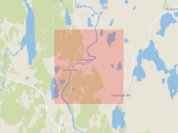Karta som med röd fyrkant ramar in Karlstad, Forshaga, Värmlands län