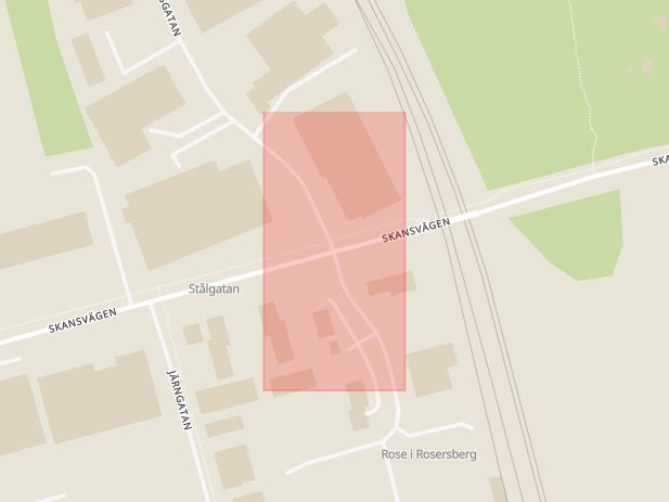 Karta som med röd fyrkant ramar in Rosersberg, Skansvägen, Tallbacksgatan, Sigtuna, Stockholms län