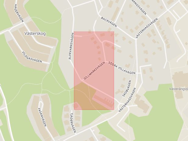 Karta som med röd fyrkant ramar in Bålsta, Gillmarksvägen, Håbo, Uppsala län