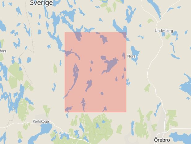 Karta som med röd fyrkant ramar in Nora, Gyttorp, Örebro, Hjärsta, Karlskoga, Örebro län
