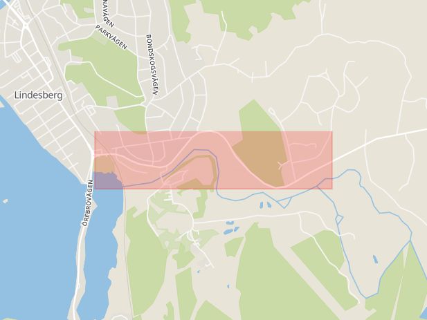 Karta som med röd fyrkant ramar in Köpingsvägen, Lindesberg, Örebro län