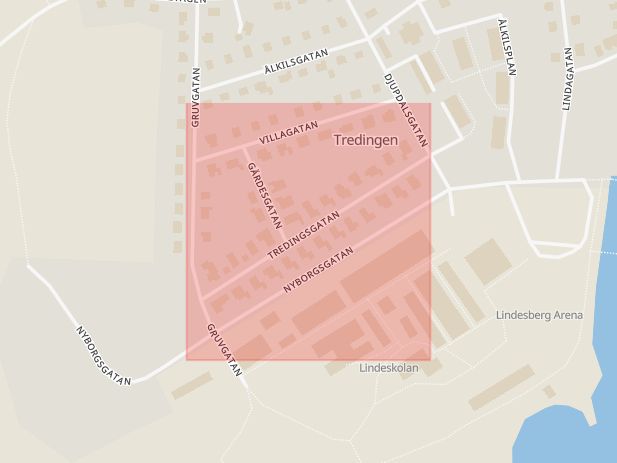 Karta som med röd fyrkant ramar in Tredingen, Lindesberg, Örebro län