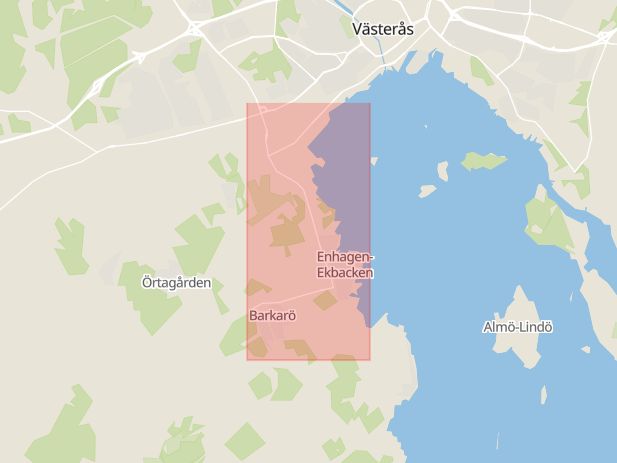 Karta som med röd fyrkant ramar in Johannisberg, Johannisbergsvägen, Västerås, Västmanlands län