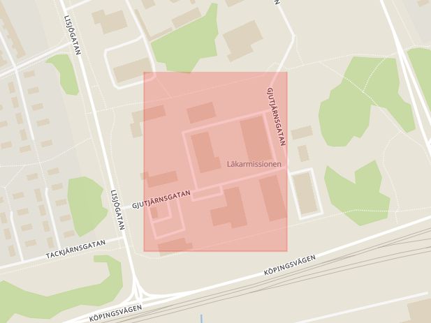Karta som med röd fyrkant ramar in Gjutformsgatan, Västerås, Västmanlands län