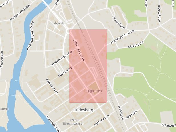 Karta som med röd fyrkant ramar in Järnvägen, Lindesberg, Örebro län