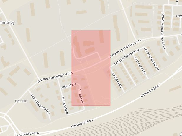 Karta som med röd fyrkant ramar in Hammarby Centrum, Västerås, Västmanlands län