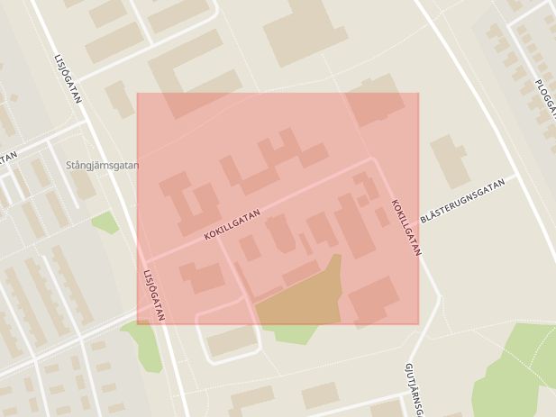 Karta som med röd fyrkant ramar in Kokillgatan, Västerås, Västmanlands län