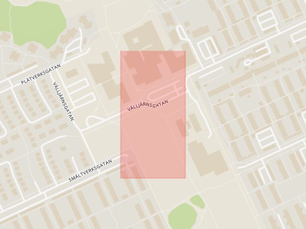 Karta som med röd fyrkant ramar in Bäckby Centrum, Västerås, Västmanlands län