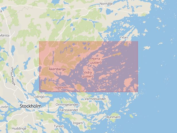 Karta som med röd fyrkant ramar in Österåker, Stockholms län