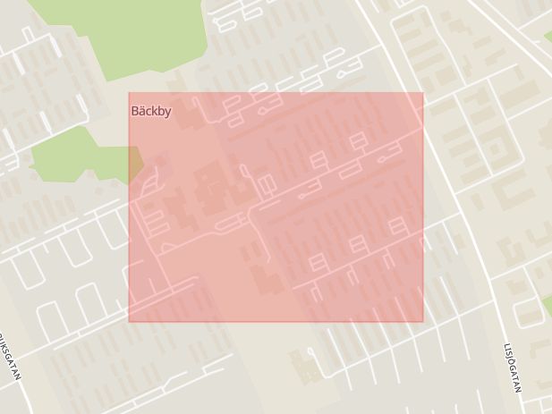 Karta som med röd fyrkant ramar in Bäckby, Välljärnsgatan, Västerås Kommun, Västerås, Västmanlands län