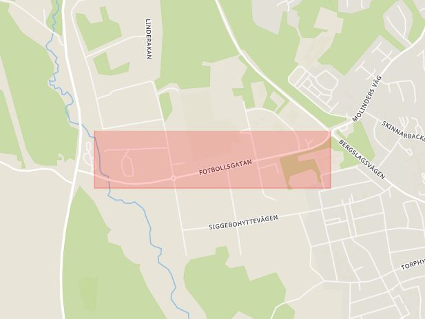 Karta som med röd fyrkant ramar in Fotbollsgatan, Lindesberg, Örebro län