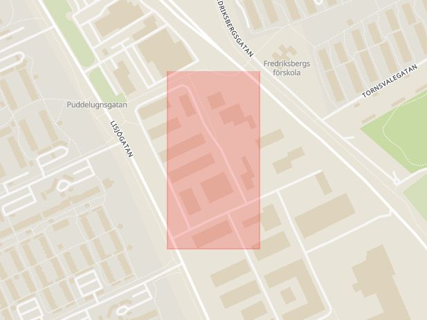 Karta som med röd fyrkant ramar in Fallhammargatan, Västerås, Västmanlands län