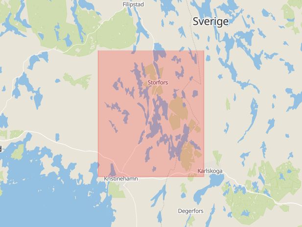 Karta som med röd fyrkant ramar in Storfors, Kristinehamn, Värmlands län