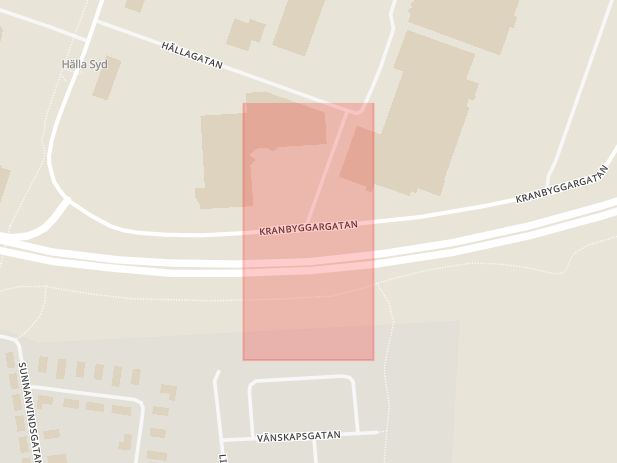Karta som med röd fyrkant ramar in Stockholmsvägen, Hälla, Västerås, Västmanlands län
