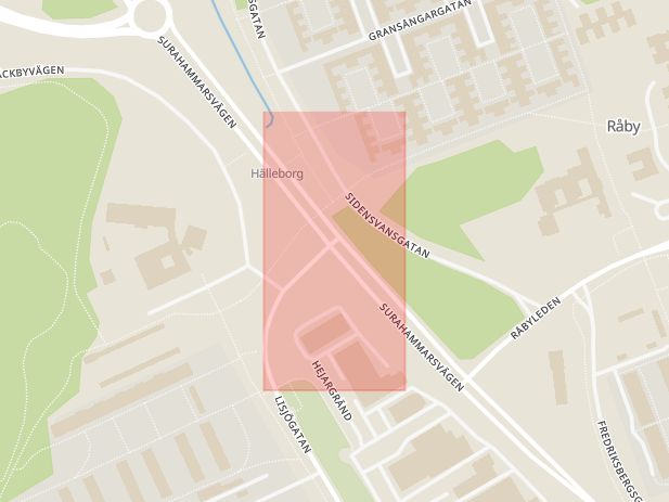 Karta som med röd fyrkant ramar in Lisjögatan, Surahammarsvägen, Västerås, Västmanlands län