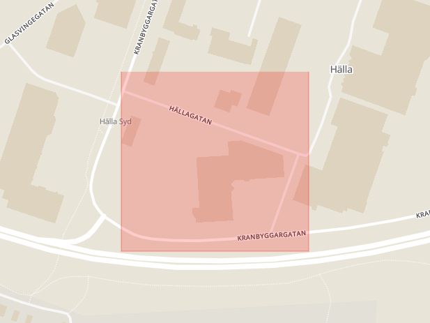 Karta som med röd fyrkant ramar in Hällagatan, Västerås, Västmanlands län