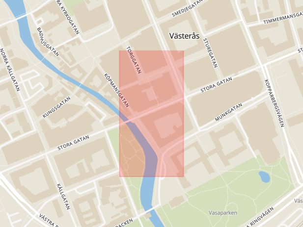 Karta som med röd fyrkant ramar in Försäkringskassan, Västerås, Västmanlands län