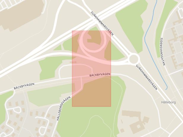 Karta som med röd fyrkant ramar in Återbruket, Bäckby, Västerås, Västmanlands län