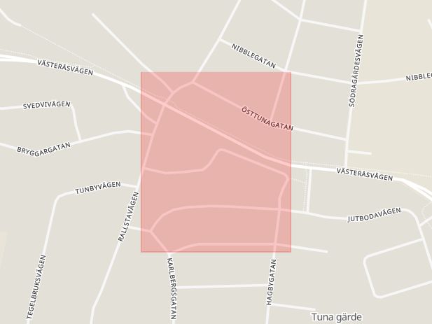 Karta som med röd fyrkant ramar in Byggmästarvägen, Hallstahammar, Västmanlands län