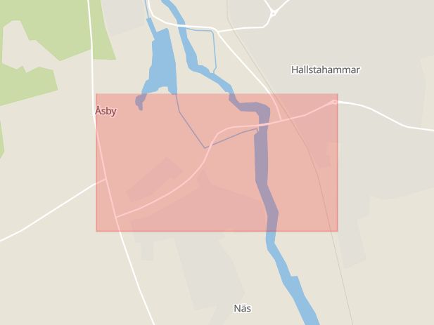 Karta som med röd fyrkant ramar in Sörkvarnsvägen, Hallstahammar, Västmanlands län