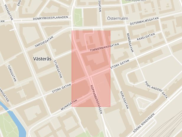 Karta som med röd fyrkant ramar in Skrapan, Västerås, Västmanlands län