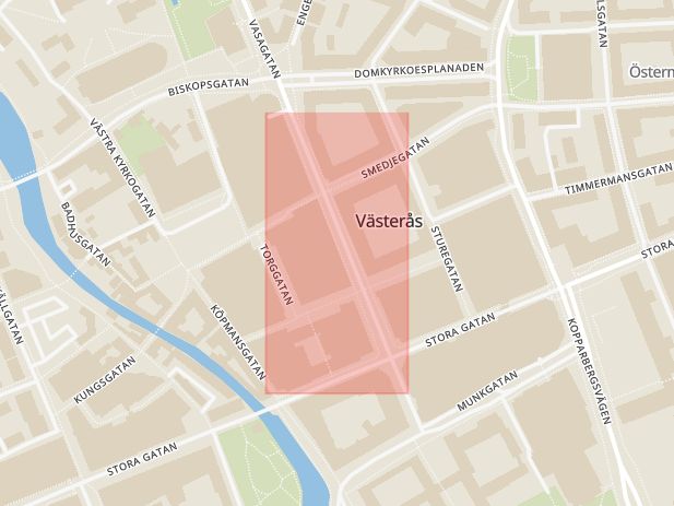 Karta som med röd fyrkant ramar in Västerås, Enköping, Västmanlands län