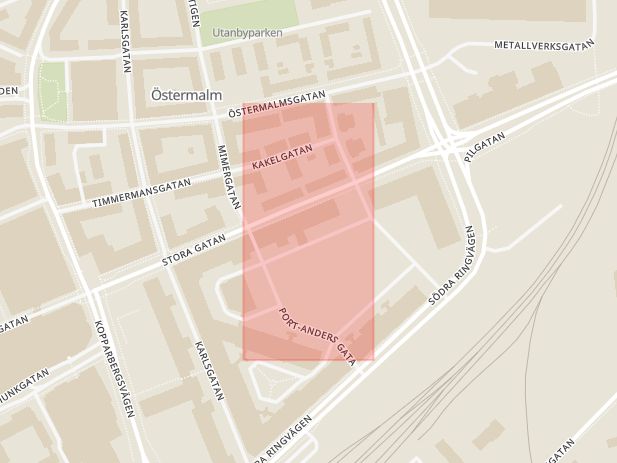 Karta som med röd fyrkant ramar in Lögarängen, Västerås, Västmanlands län