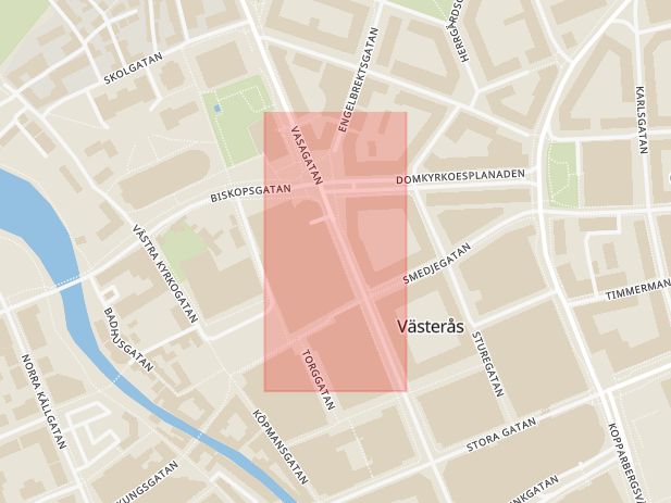Karta som med röd fyrkant ramar in Coop City, Västerås, Västmanlands län