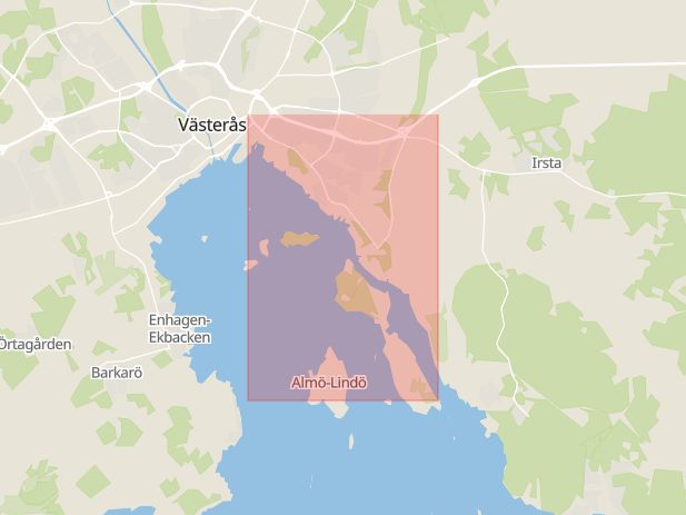 Karta som med röd fyrkant ramar in Björnövägen, Västerås, Västmanlands län