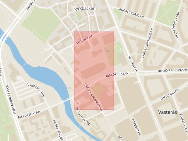 Karta som med röd fyrkant ramar in Domkyrkan, Västerås, Västmanlands län