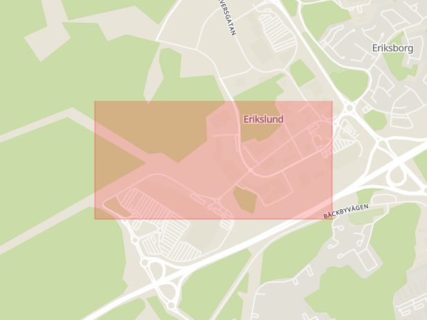 Karta som med röd fyrkant ramar in Krankroksgatan, Västerås, Västmanlands län