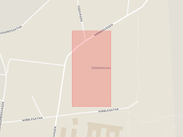Karta som med röd fyrkant ramar in Nibbleskolan, Hallstahammar, Västmanlands län