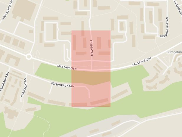 Karta som med röd fyrkant ramar in Valsta, Frejgatan, Märsta, Sigtuna, Stockholms län