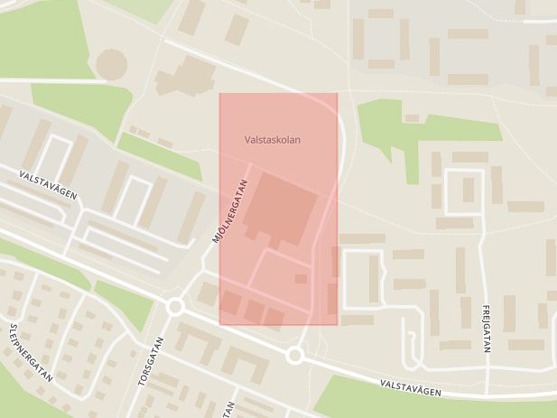Karta som med röd fyrkant ramar in Valsta Centrum, Sigtuna, Stockholms län