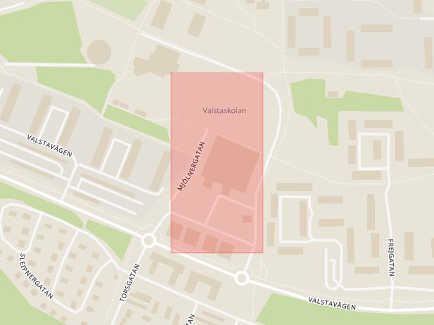 Karta som med röd fyrkant ramar in Valsta, Sigtuna, Stockholms län