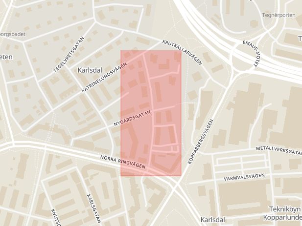 Karta som med röd fyrkant ramar in Lovisebergsvägen, Västerås, Västmanlands län