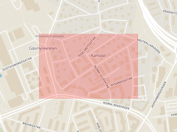 Karta som med röd fyrkant ramar in Katrinelundsvägen, Västerås, Västmanlands län