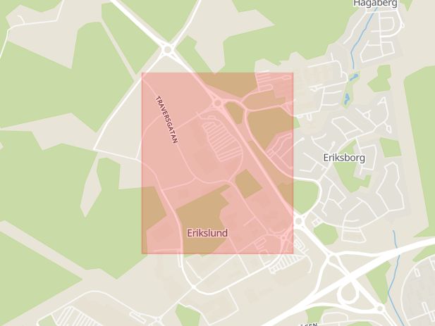 Karta som med röd fyrkant ramar in Traversgatan, Västerås, Västmanlands län