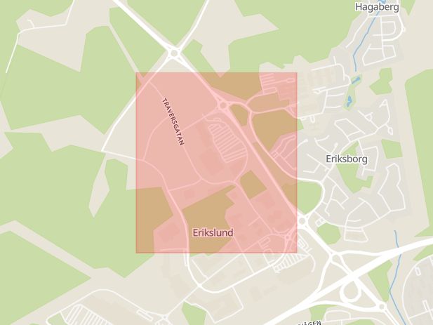 Karta som med röd fyrkant ramar in Traversgatan, Västerås, Västmanlands län