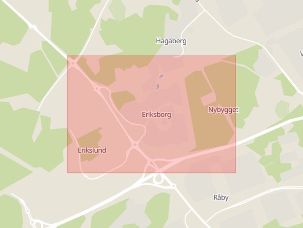 Karta som med röd fyrkant ramar in Eriksberg, Västerås, Västmanlands län