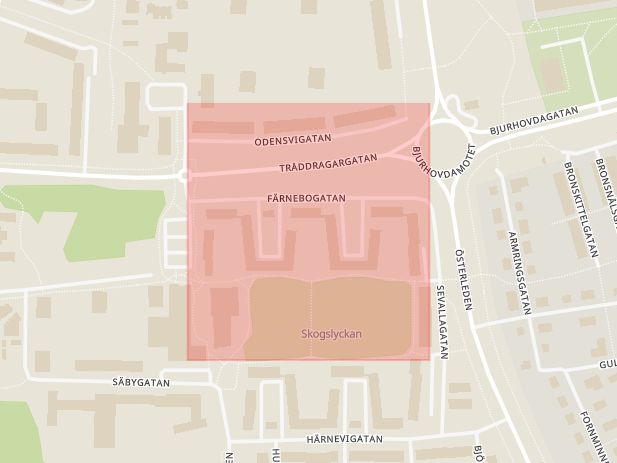 Karta som med röd fyrkant ramar in Färnebogatan, Västerås, Västmanlands län