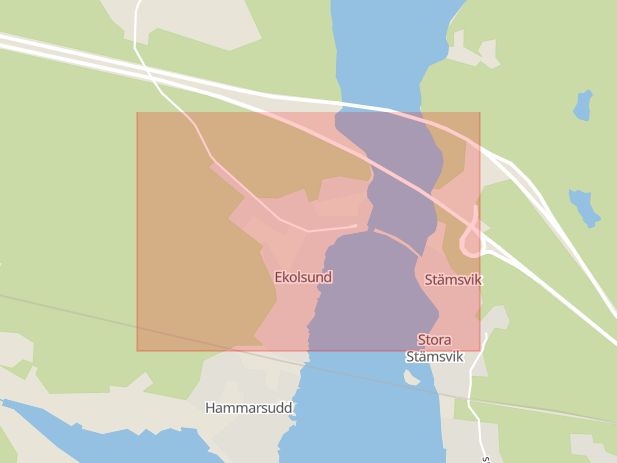 Karta som med röd fyrkant ramar in Ekolsund, Folkparksmotet, Enköping, Uppsala län