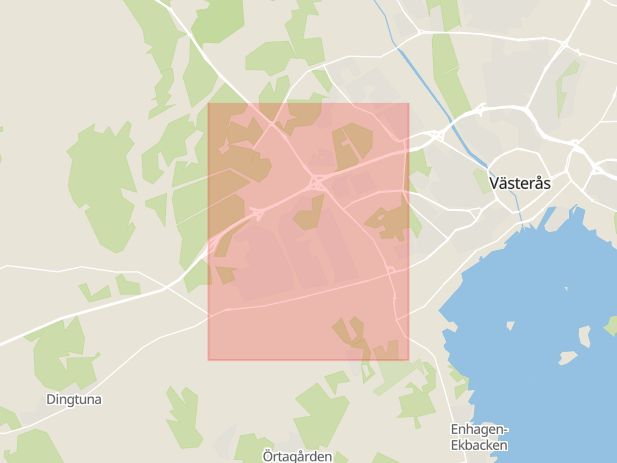Karta som med röd fyrkant ramar in Bäckby, Västerås, Västmanlands län