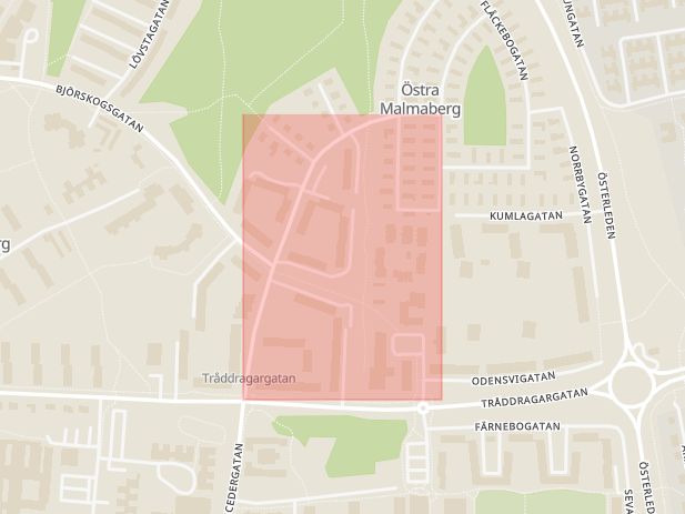 Karta som med röd fyrkant ramar in Stentorpsgatan, Skiljebo, Västerås, Västmanlands län