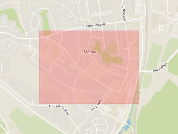 Karta som med röd fyrkant ramar in Märsta, Stockholmsvägen, Sigtuna, Stockholms län